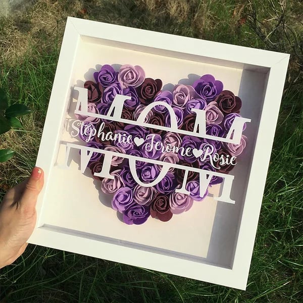 Personlig Mom Flower Shadow Box med navn til mors dag