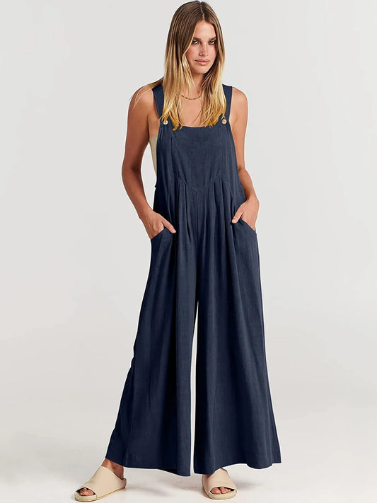 PLUS SIZE WIDE LEG OVERALLS JUMPSUIT (KØB 2 GRATIS FORSENDELSE)