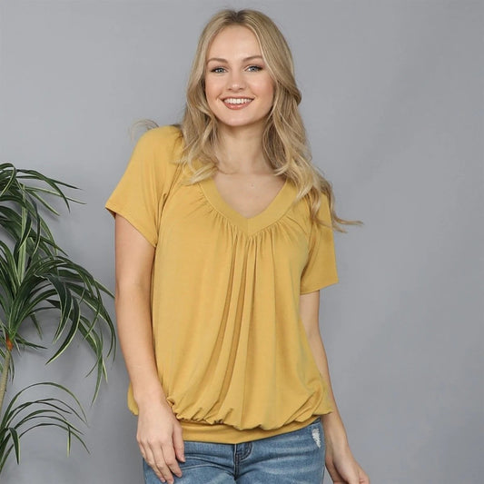 ENSFARVET T-SHIRT TOP MED DRAPERING